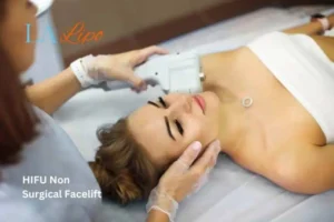Woman having Hi-Fu to reduce wrinkles Ledbury.