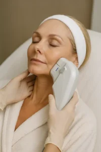 Woman receiving HIFU non surgical facelift treatment Ledbury