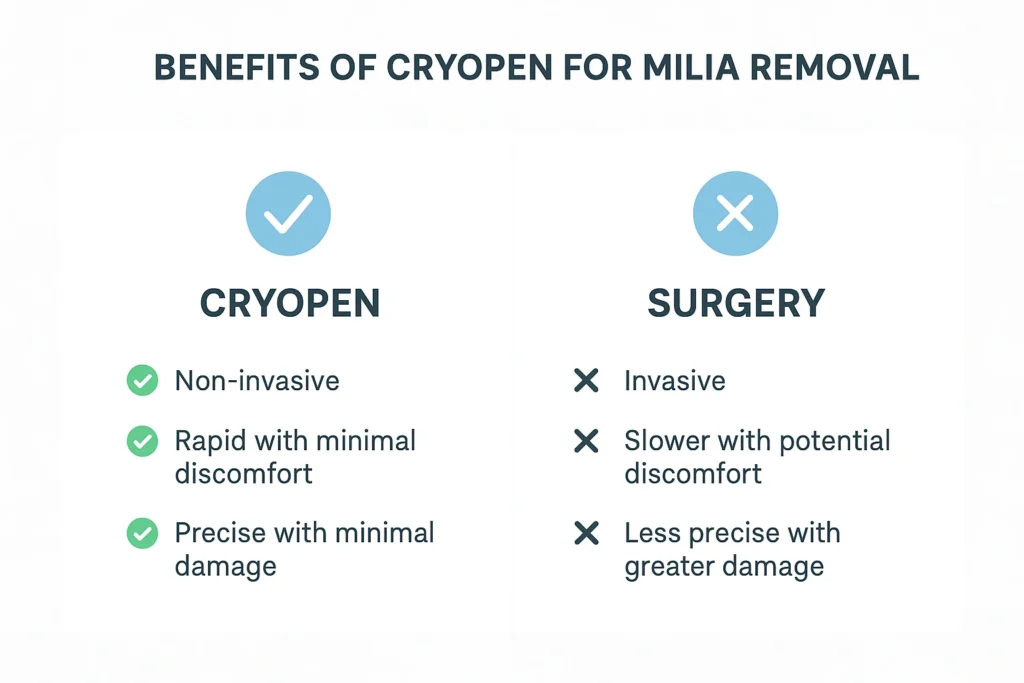 Benefits of cryopen for milia removal Ledbury compared to surgical treatments.