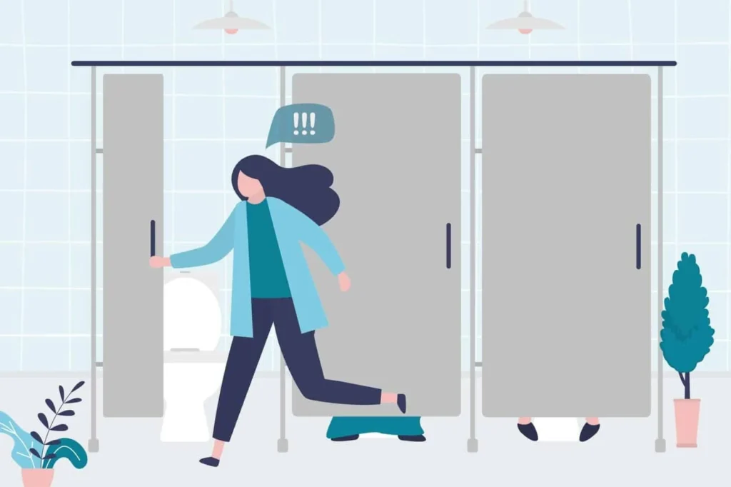 graphic of Urine incontinence Ledbury woman running to the toilet.